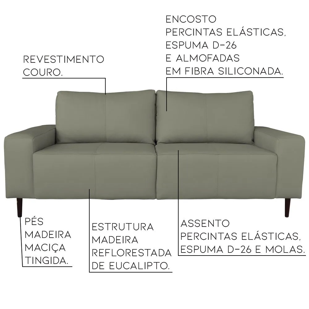 Sofá 04 Lugares Sala de Estar Recepção 260cm Bipartido Brad Couro Fendi G58 - Gran Belo