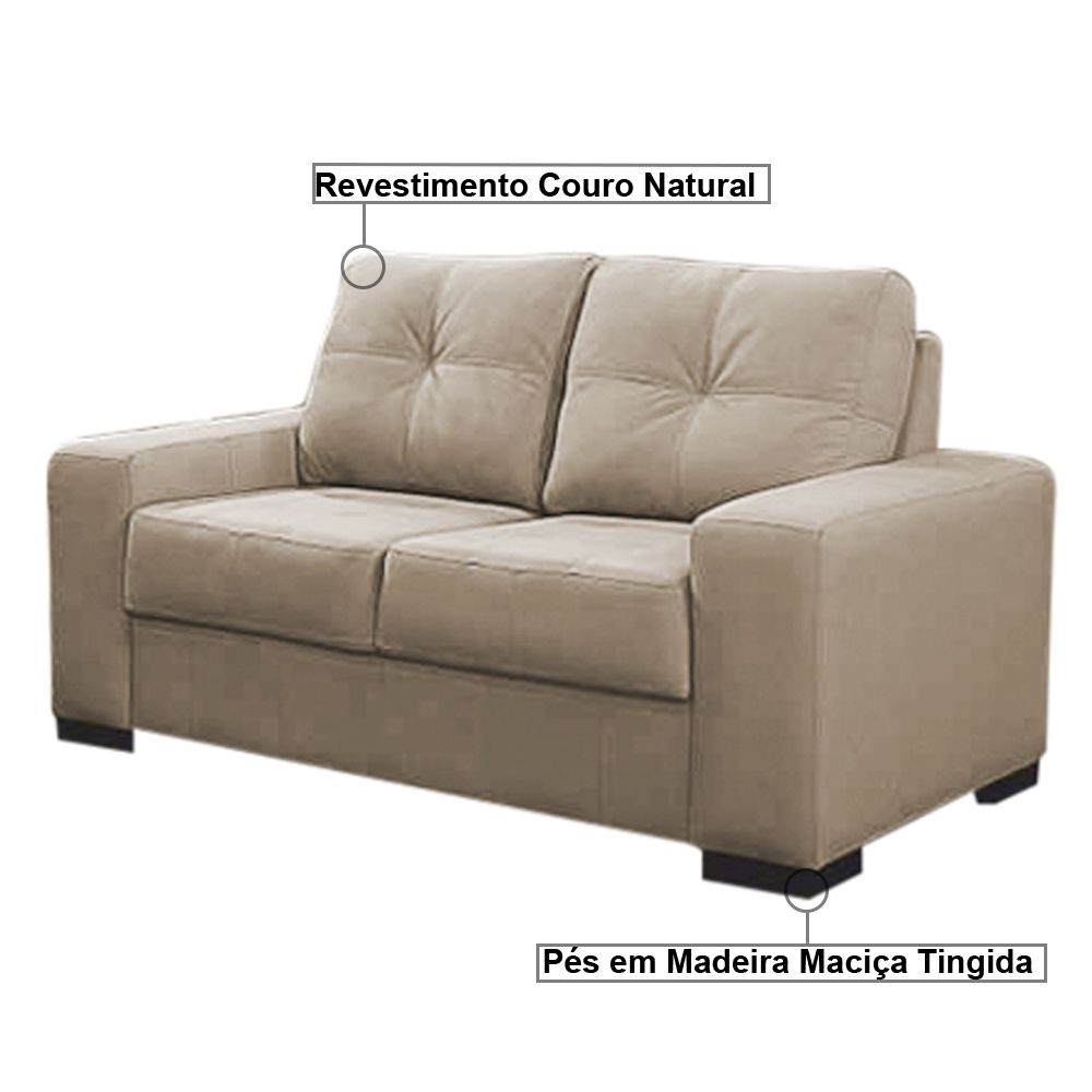 Sofá 2 Lugares 150cm Turim Couro Bege 66 - Gran Belo
