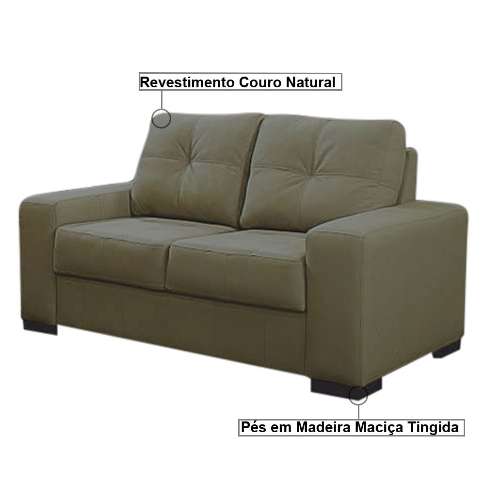 Sofá 2 Lugares 150cm Turim Couro Cinza - Gran Belo