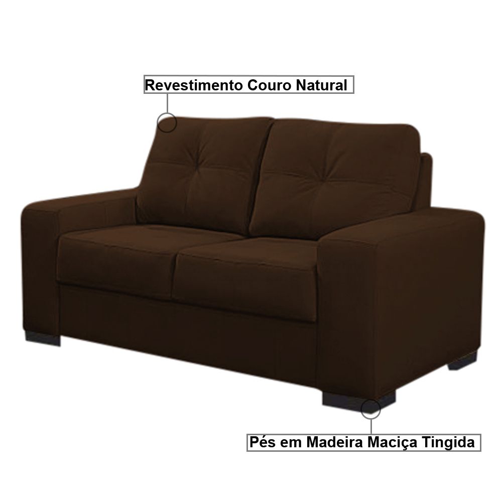 Sofá 2 Lugares 150cm Turim Couro Conhaque - Gran Belo