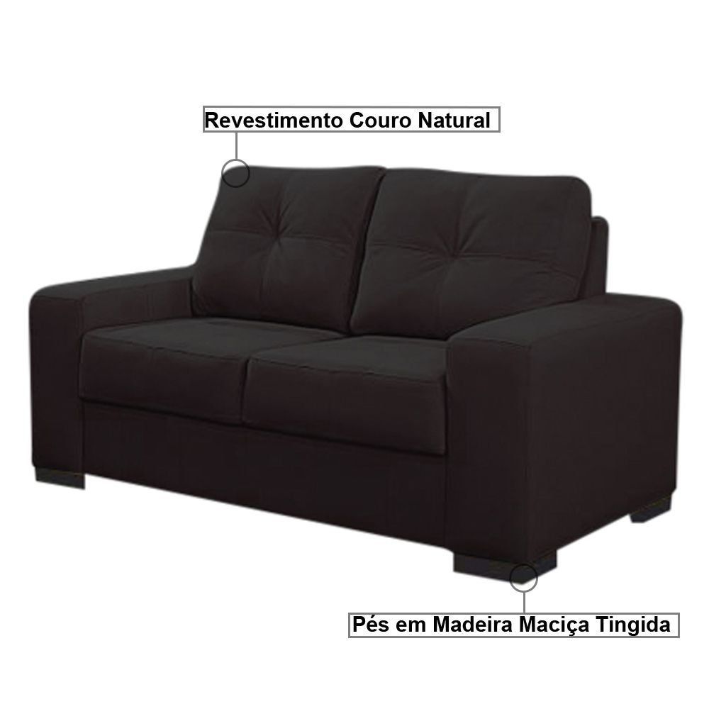 Sofá 2 Lugares 150cm Turim Couro Marrom Fosco G58 - Gran Belo