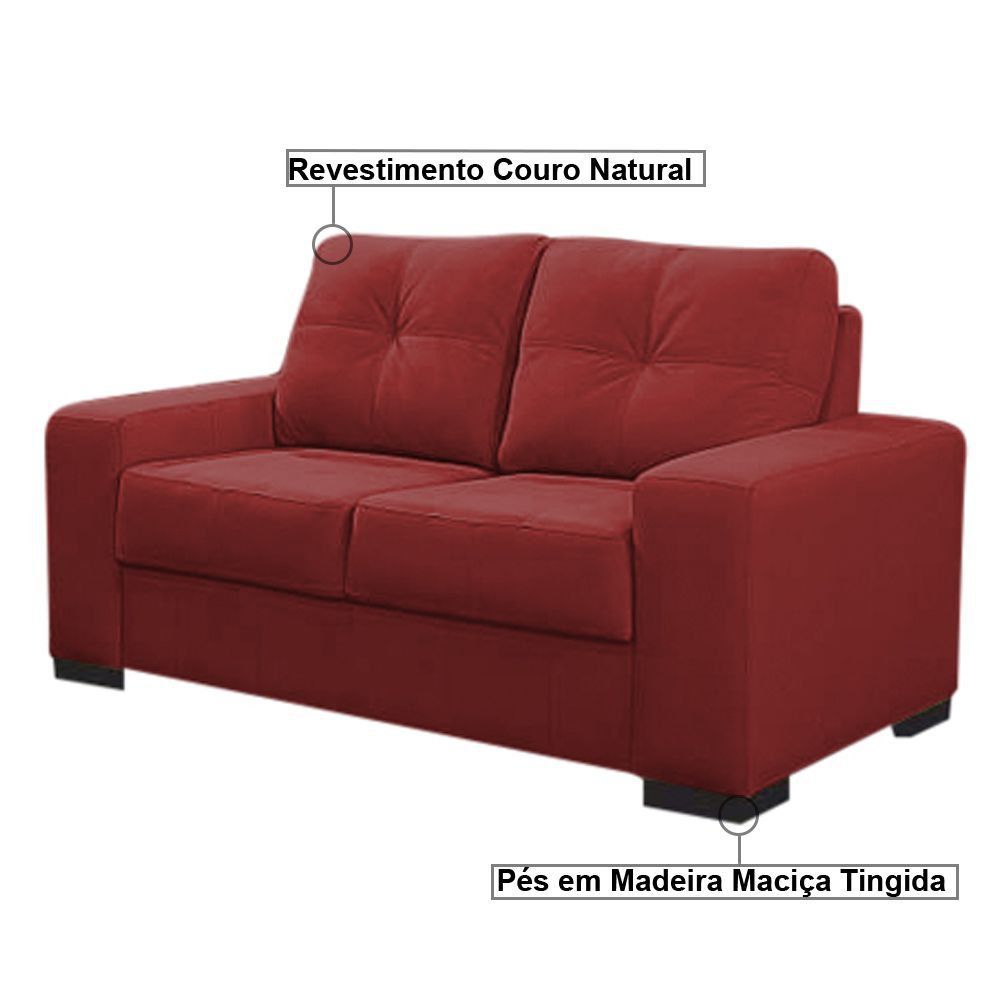 Sofá 2 Lugares 150cm Turim Couro Vermelho G58 - Gran Belo