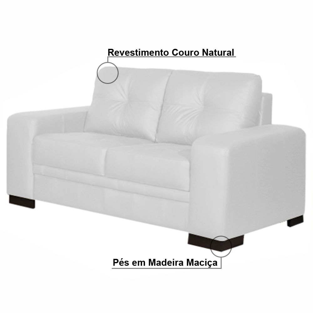 Sofá 2 Lugares 170cm Milano Couro Branco Fosco - Gran Belo