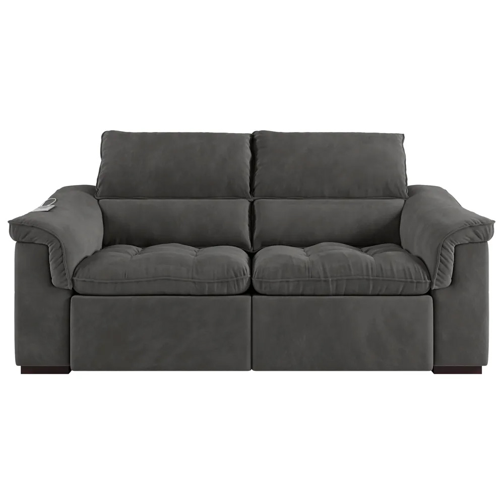 Sofá 2 Lugares 219cm Retrátil e Reclinável Com USB Next Veludo Grafite G46 - Gran Belo