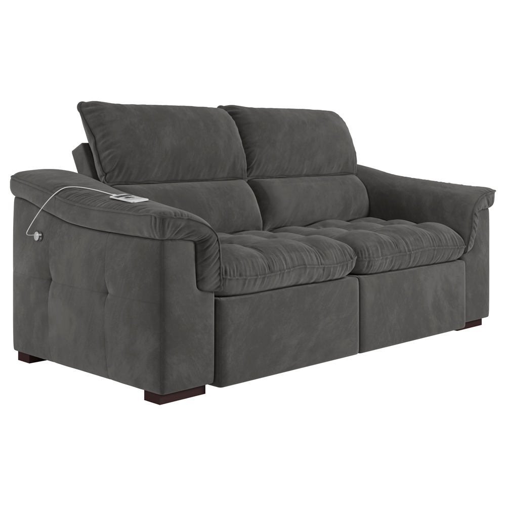 Sofá 2 Lugares 219cm Retrátil e Reclinável Com USB Next Veludo Grafite G46 - Gran Belo