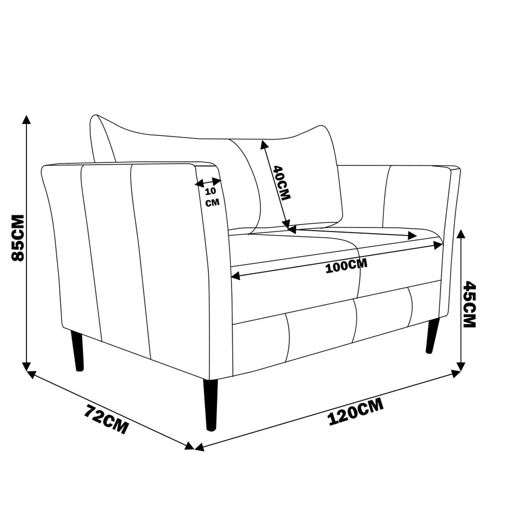 Sofá 2 Lugares Decorativo Sala de Estar 120cm Pés Palito Lubbock Couro Preto G58 - Gran Belo