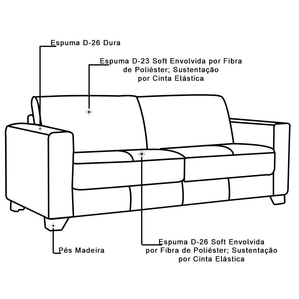 Sofá 2 Lugares Estocolmo 155cm Couro Negro - Gran Belo