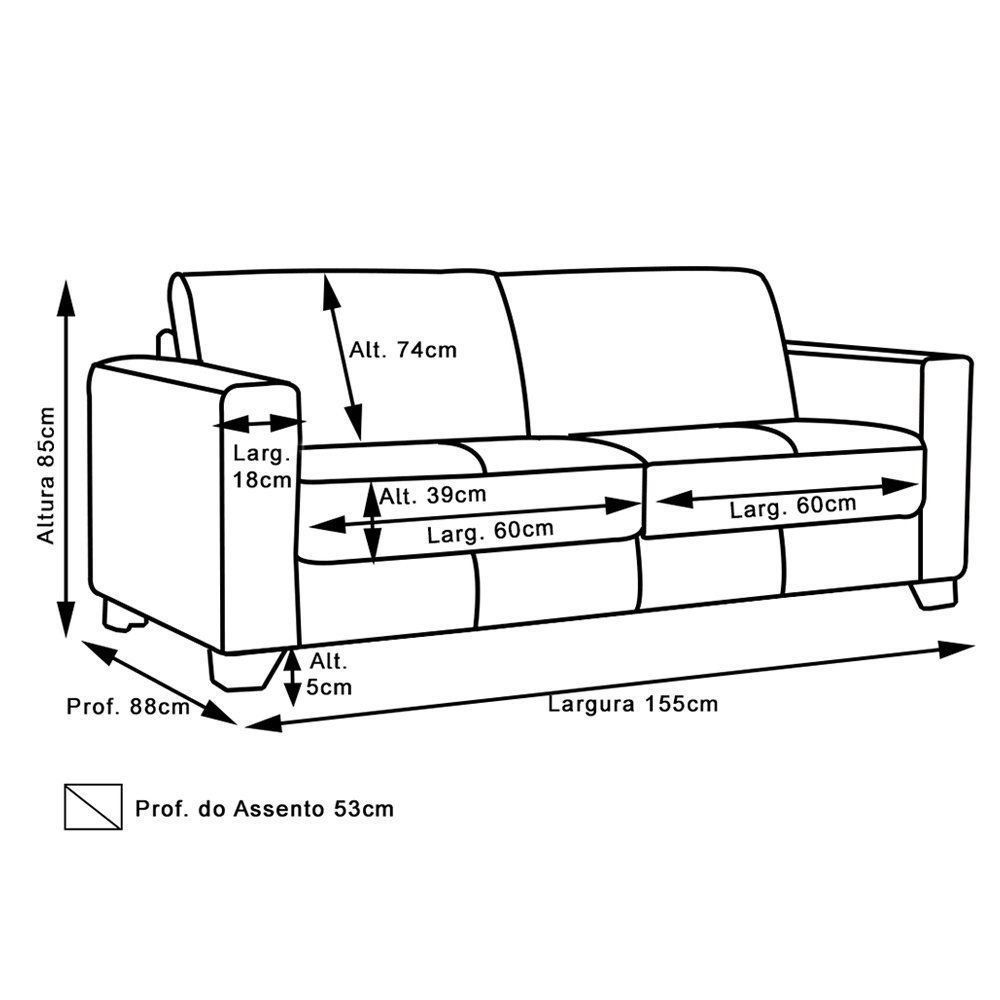 Sofá 2 Lugares Estocolmo 155cm Couro Negro G03 - Gran Belo