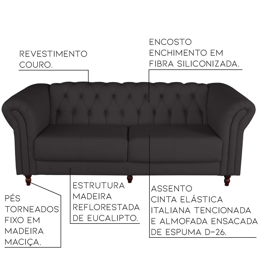 Sofá 2 Lugares Maggiore 180cm Couro Marrom G58 - Gran Belo