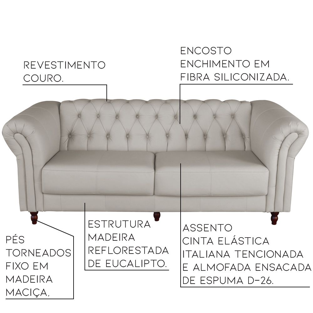 Sofá 2 Lugares Maggiore 180cm Couro Off White G58 - Gran Belo