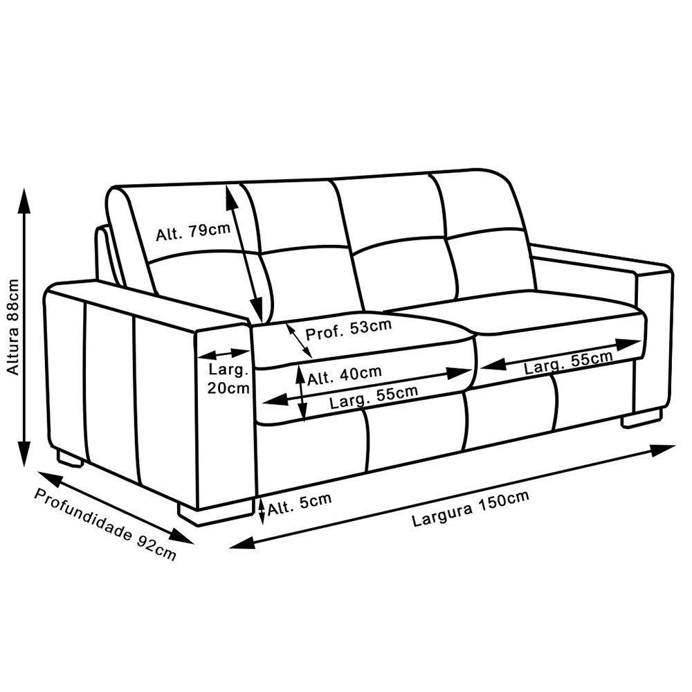 Sofá 2 Lugares Milão 150cm Couro Negro - Gran Belo