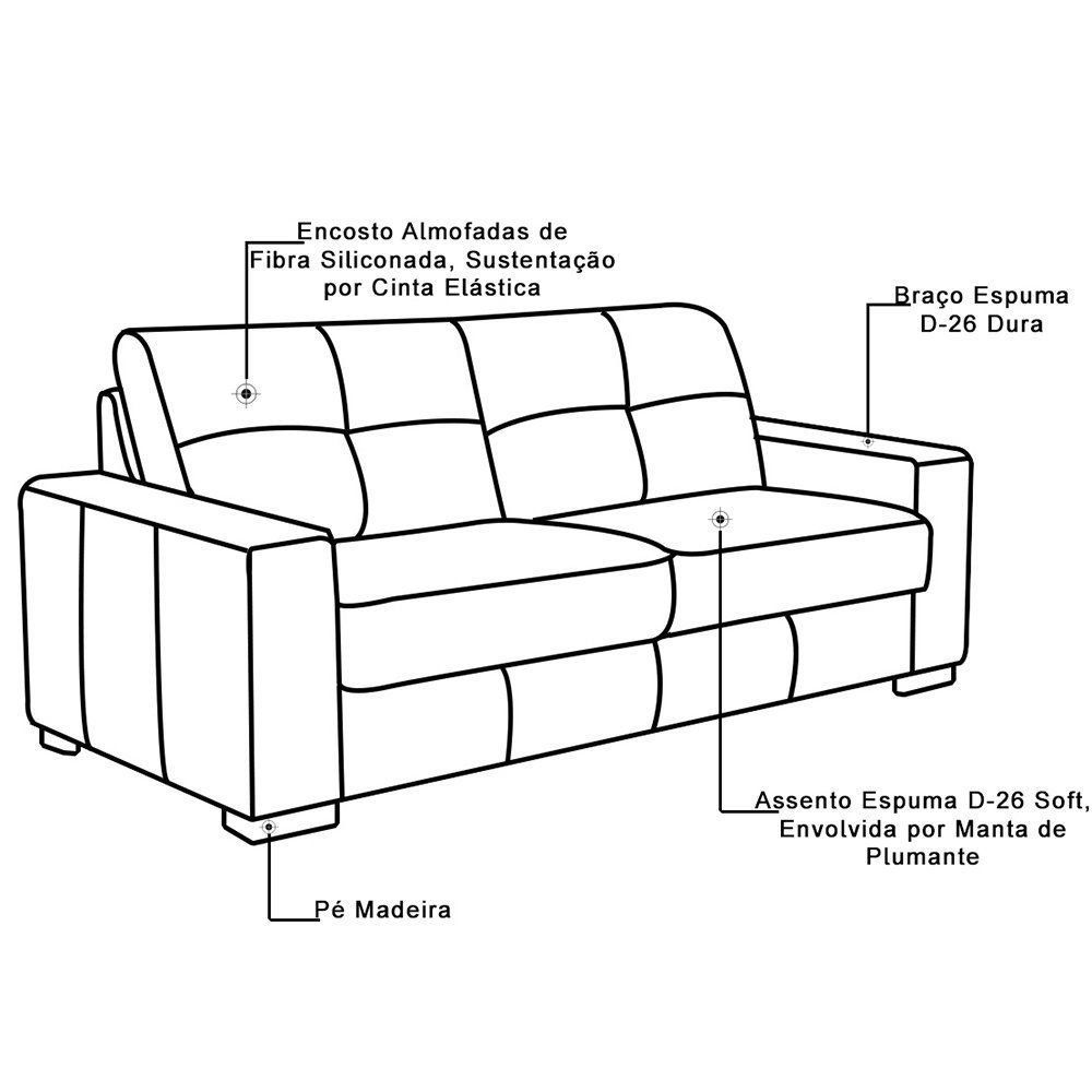 Sofá 2 Lugares Milão 150cm Couro Negro - Gran Belo