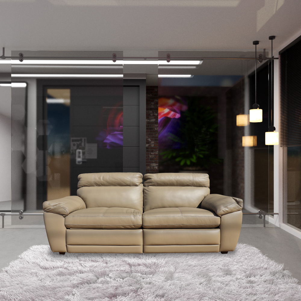 Sofá 2 Lugares Reclinável Elétrico Jotta 220cm Couro Bege G43 - Gran Belo