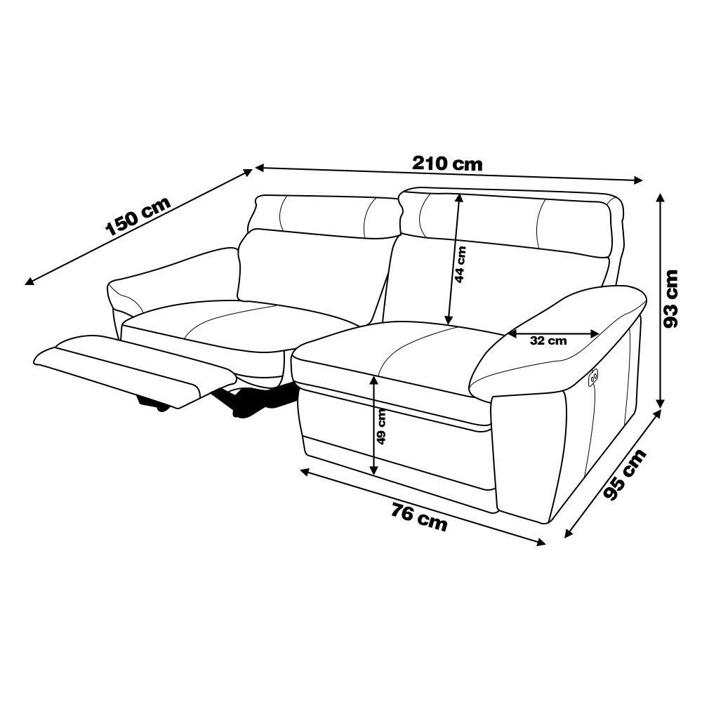 Sofá 2 Lugares Reclinável Elétrico Jotta 220cm Couro Bege G43 - Gran Belo