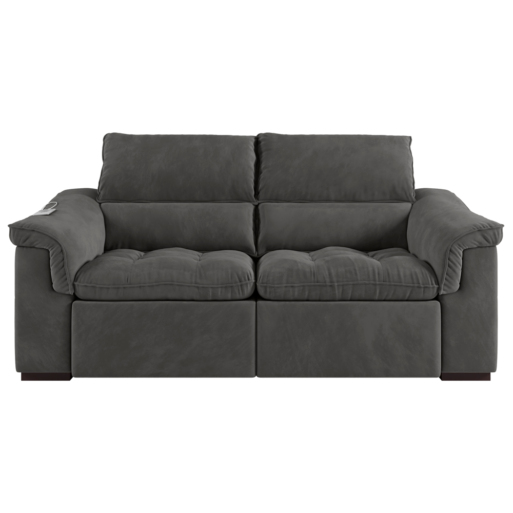 Sofá 2 Lugares Retrátil Com USB Para Sala de Estar Next 219cm Veludo Grafite G46 - Gran Belo