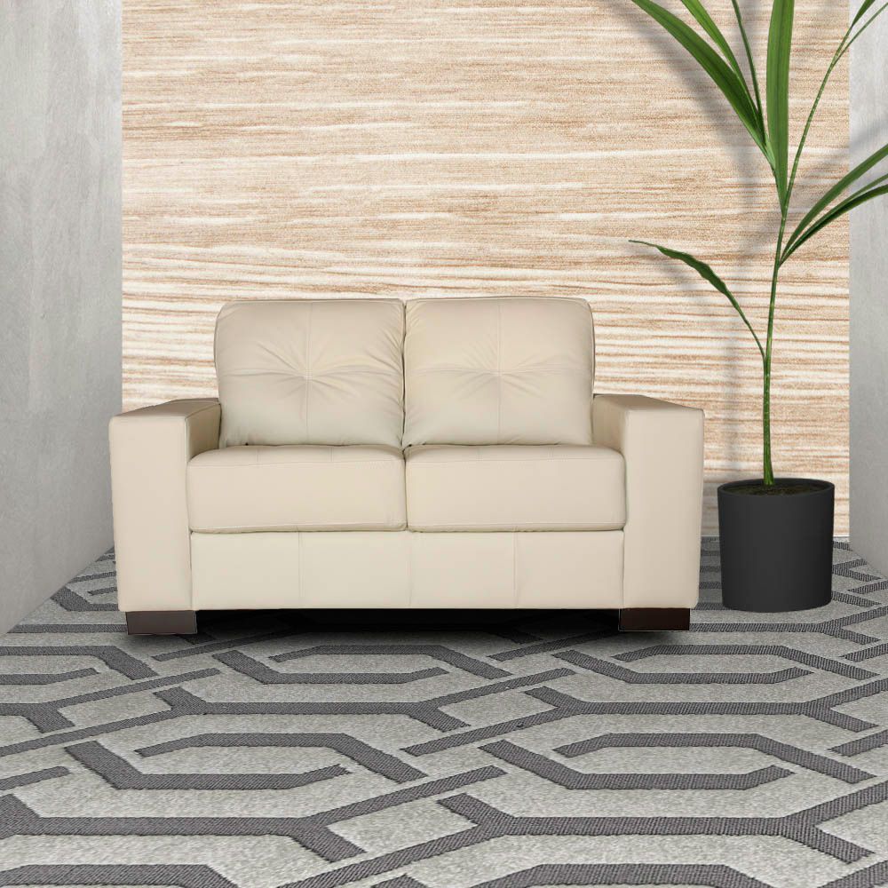 Sofá 2 Lugares Sala de Estar 150cm Milão Couro Off White G03 - Gran Belo