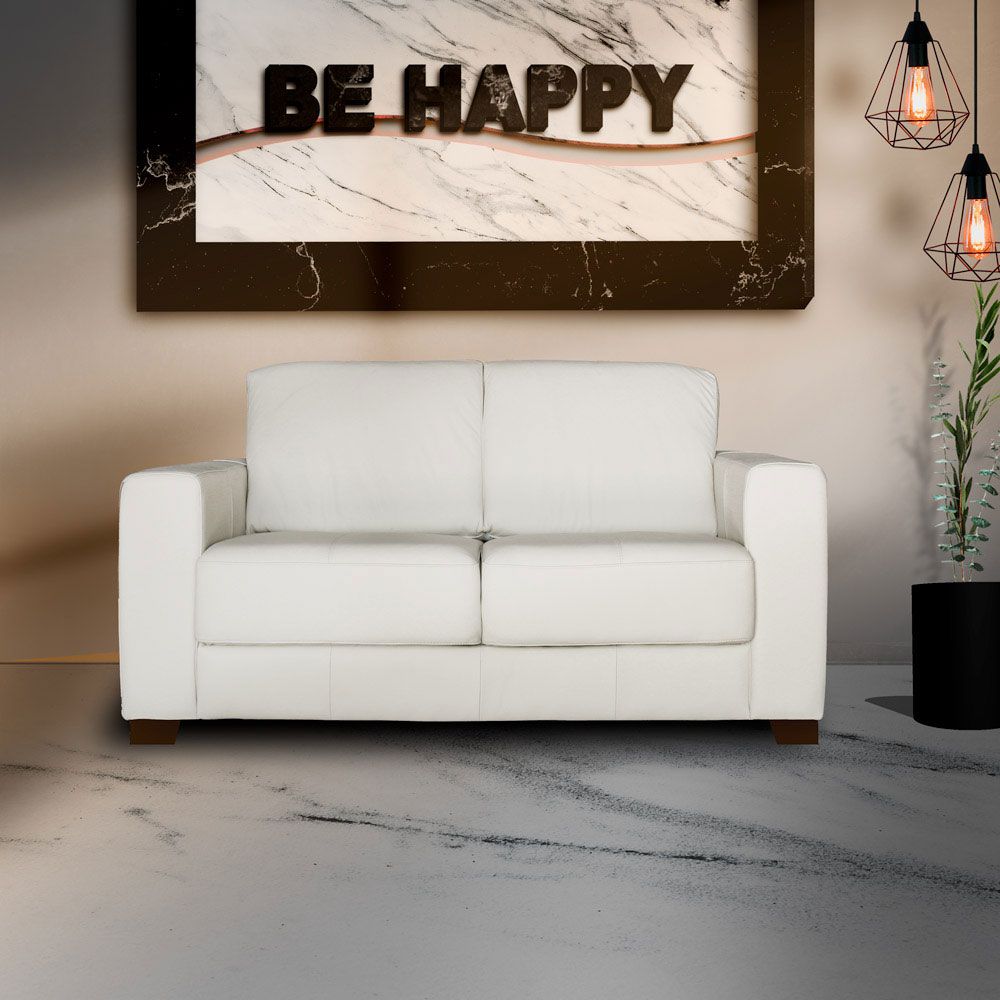 Sofá 2 Lugares Sala de Estar 155cm Estocolmo Couro Off White G03 - Gran Belo