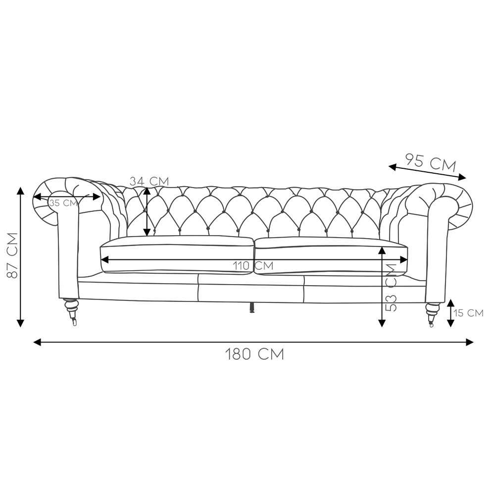 Sofá 2 Lugares Sala de Estar 180cm Chesterfield Duo Couro Conhaque Brilho - Gran Belo