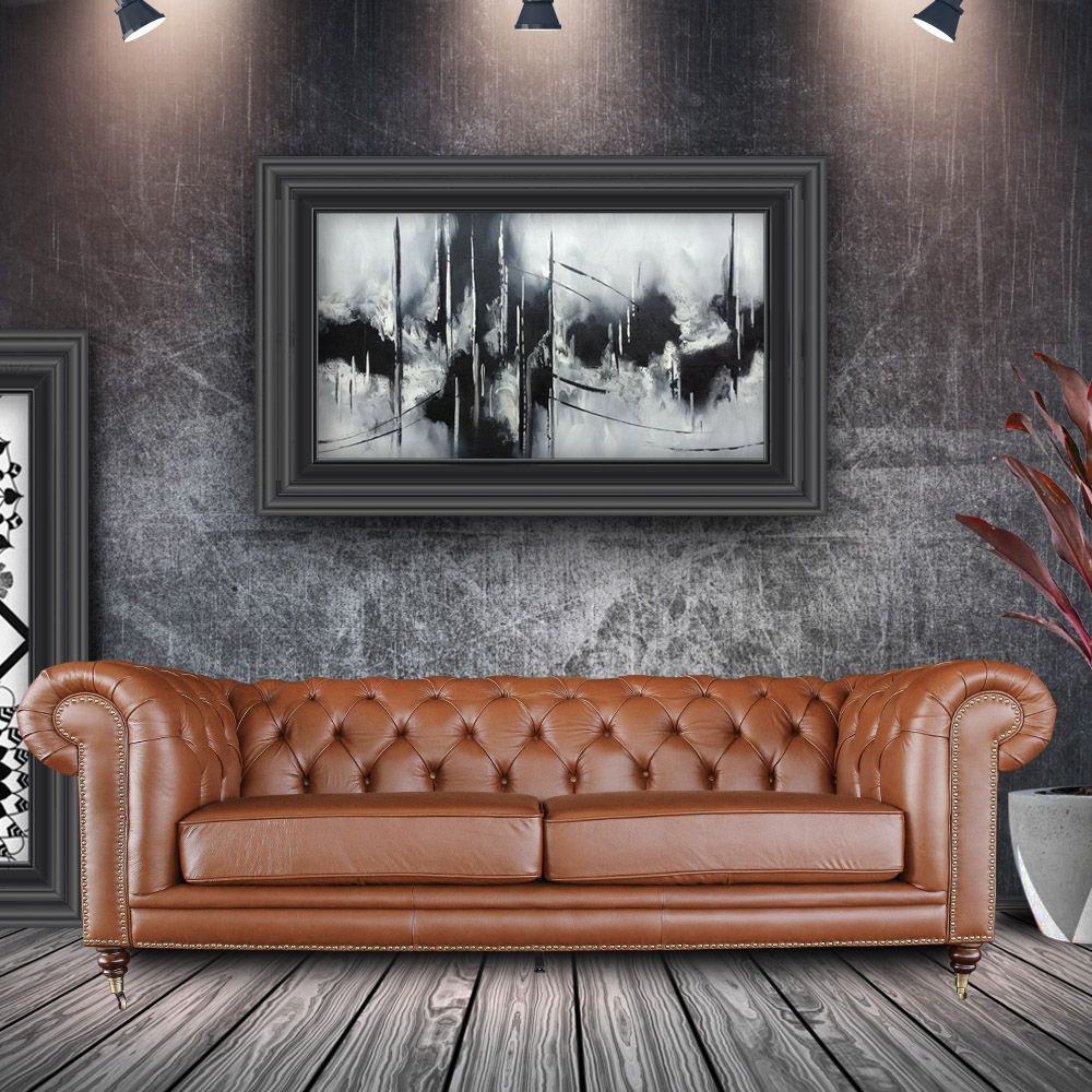 Sofá 2 Lugares Sala de Estar 180cm Chesterfield Duo Couro Conhaque Brilho - Gran Belo