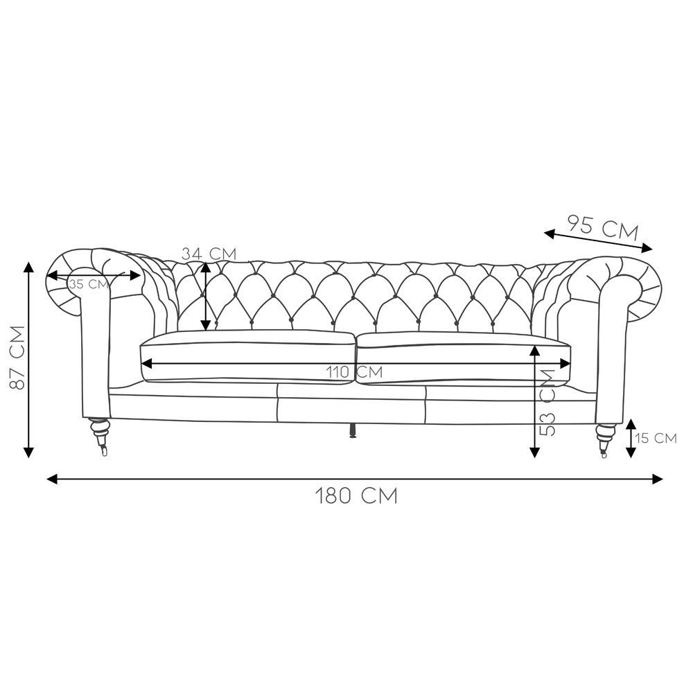 Sofá 2 Lugares Sala de Estar 180cm Chesterfield Duo Couro Conhaque Brilho G40 - Gran Belo
