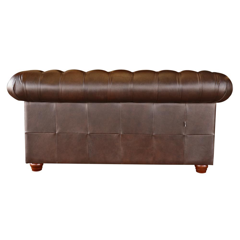 Sofá 2 Lugares Sala de Estar Chesterfield Pés Madeira Couro Tabaco Brilho - Gran Belo