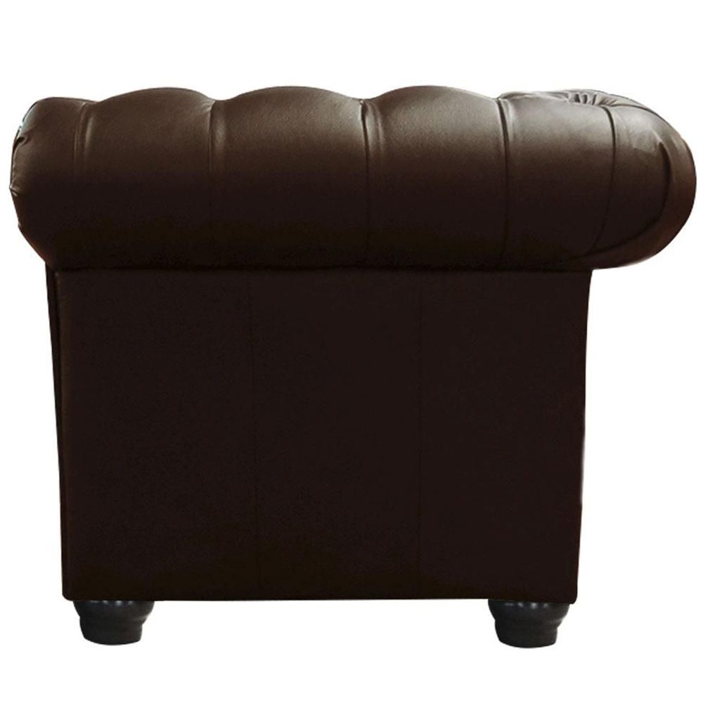 Sofá 2 Lugares Sala de Estar Chesterfield com Pés Madeira Couro Capucino - Gran Belo