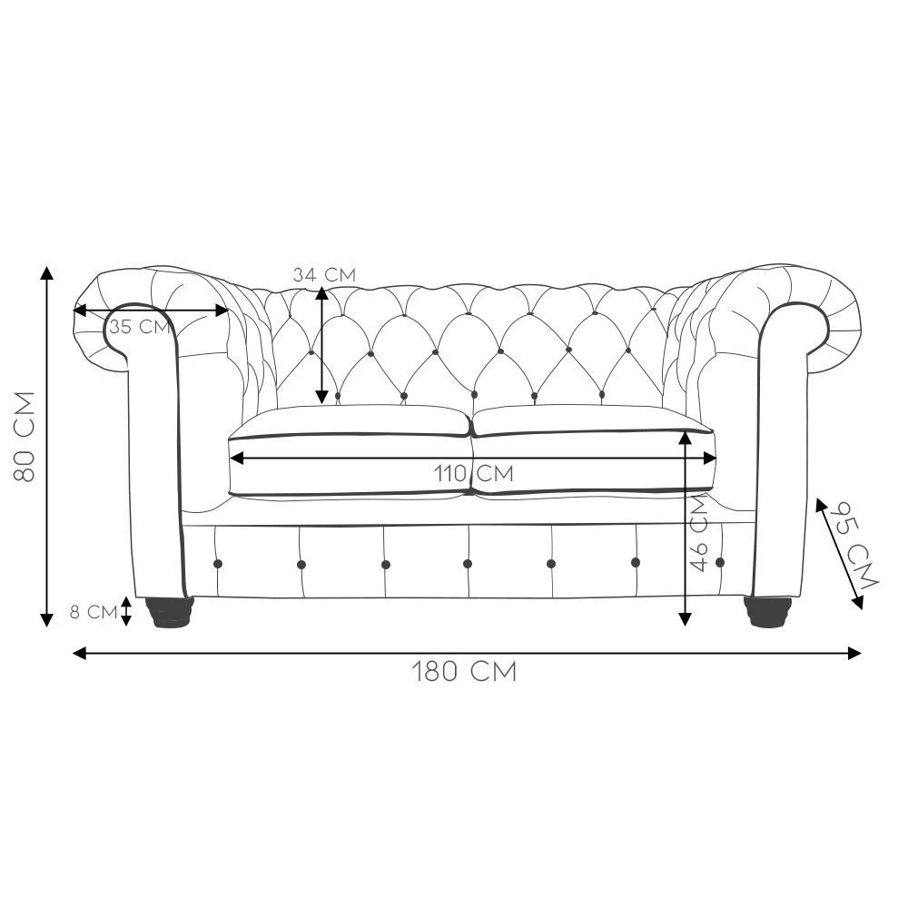 Sofá 2 Lugares Sala de Estar Chesterfield com Pés Madeira Couro Capucino G40 - Gran Belo