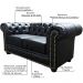 Sofá 2 Lugares Sala de Estar Chesterfield com Pés Madeira Couro Preto G40 - Gran Belo