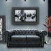 Sofá 2 Lugares Sala de Estar Chesterfield com Pés Madeira Couro Preto G40 - Gran Belo
