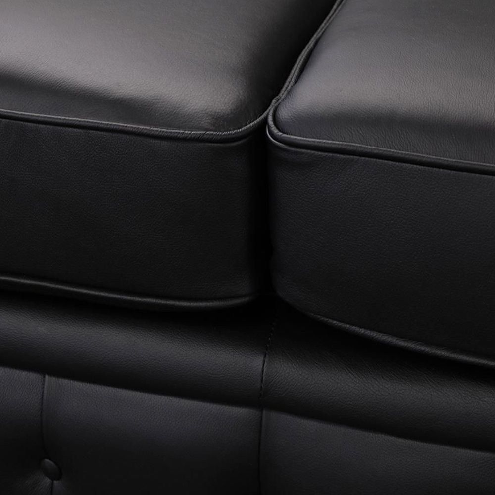 Sofá 2 Lugares Sala de Estar Chesterfield com Pés Madeira Couro Preto G40 - Gran Belo