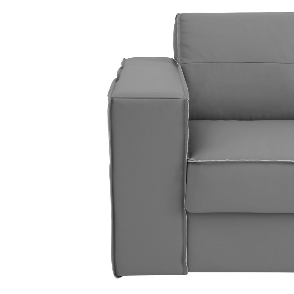 Sofá 2 Lugares Sala de Estar Pés Madeira Laus 158 cm Couro Cinza G43 - Gran Belo