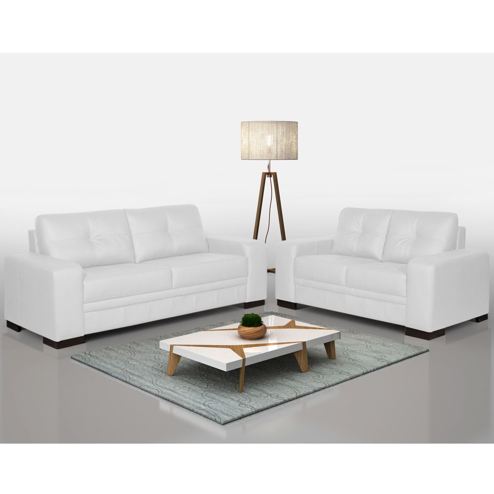 Sofá 2 e 3 Lugares Milano Couro Branco - Gran Belo