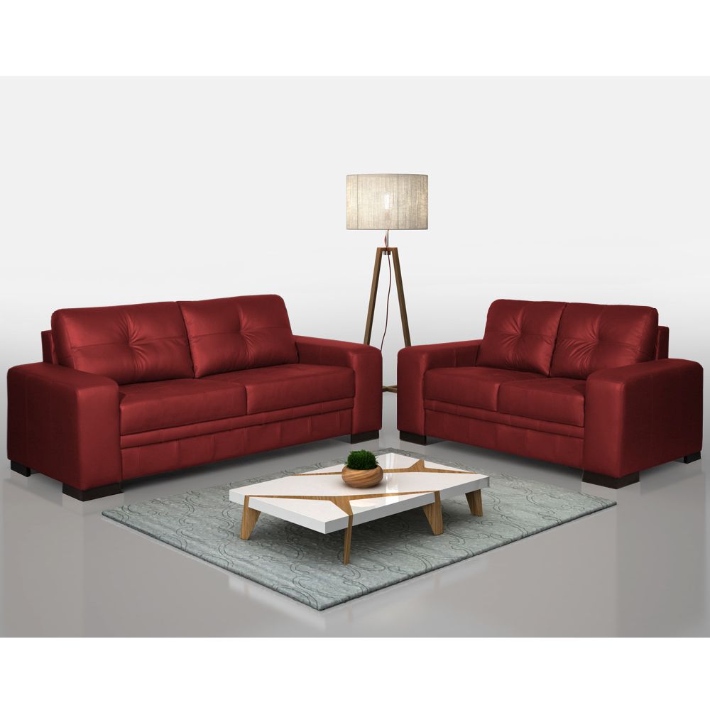 Sofá 2 e 3 Lugares Milano Couro Vermelho - Gran Belo