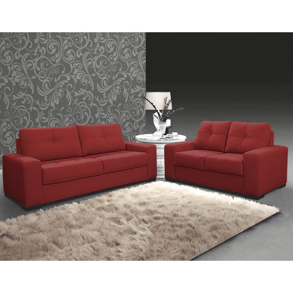 Sofá 2 e 3 Lugares Turim Couro Vermelho G58 - Gran Belo