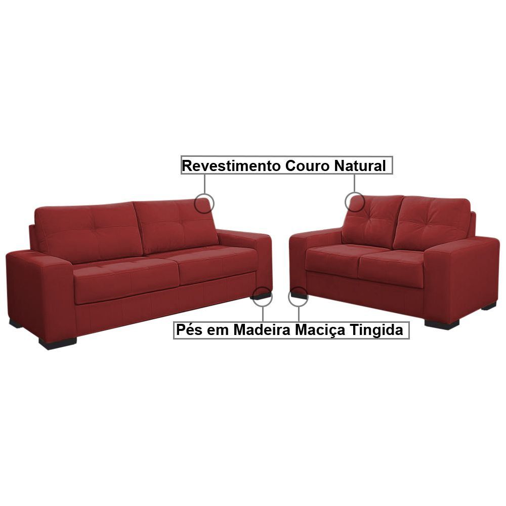 Sofá 2 e 3 Lugares Turim Couro Vermelho G58 - Gran Belo