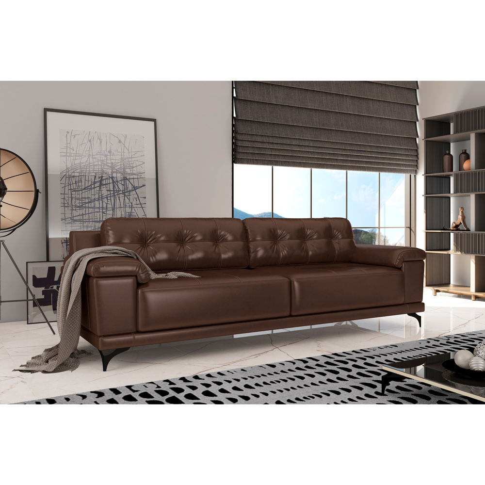 Sofá 212cm Decorativo Sala de Estar Agostino Couro Sintético Marrom G52 - Gran Belo