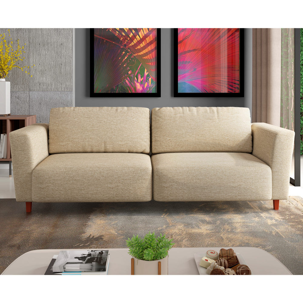Sofá 270cm Decorativo Sala de Estar Franz Linho Bege G52 - Gran Belo