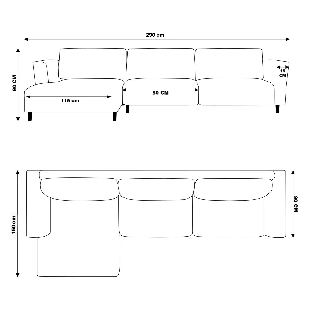 Sofá 290cm com Chaise Esquerda Franz Suede Turquesa - Gran Belo