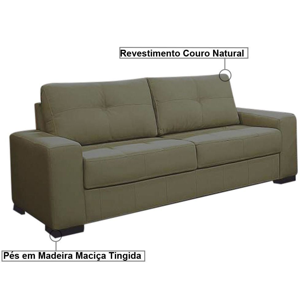 Sofá 3 Lugares 200cm Turim Couro Fendi G58 - Gran Belo