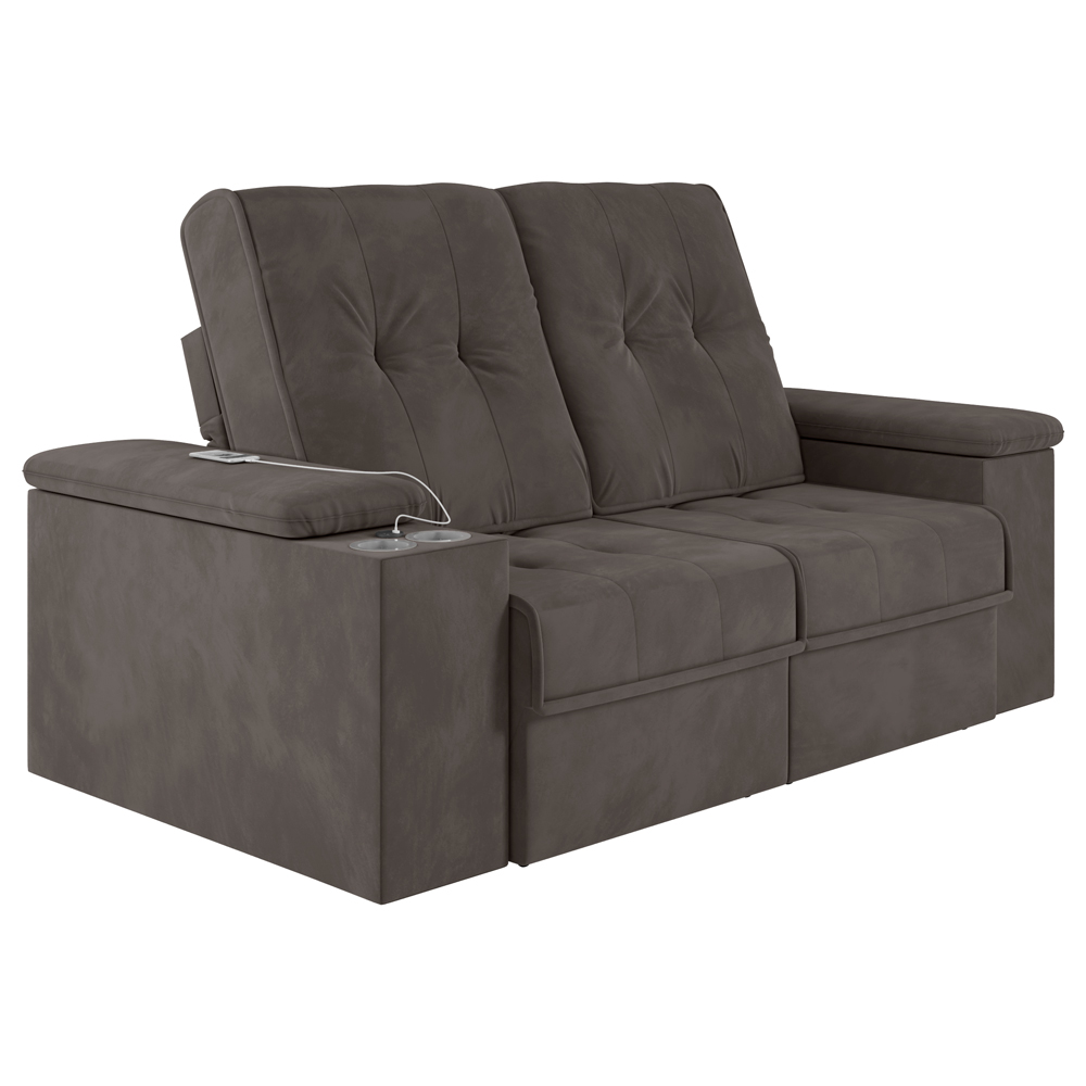 Sofá 3 Lugares 207cm Retrátil e Reclinável com 2 Porta Copos USB Calvin Veludo Tabaco G46 - Gran Belo