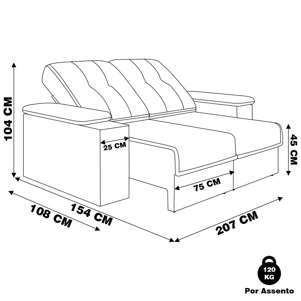 Sofá 3 Lugares 207cm Retrátil e Reclinável com 2 Porta Copos USB Calvin Veludo Tabaco G46 - Gran Belo