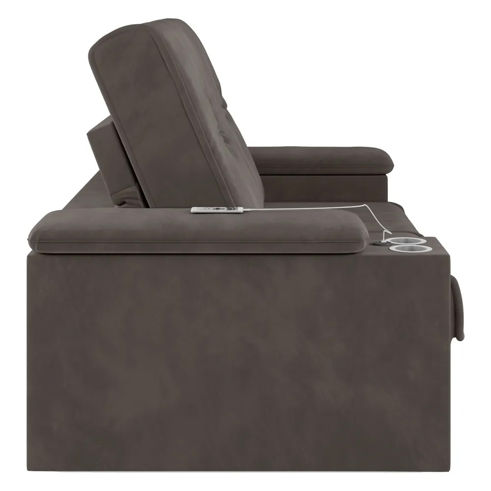 Sofá 3 Lugares 207cm Retrátil e Reclinável com 2 Porta Copos USB Calvin Veludo Tabaco G46 - Gran Belo