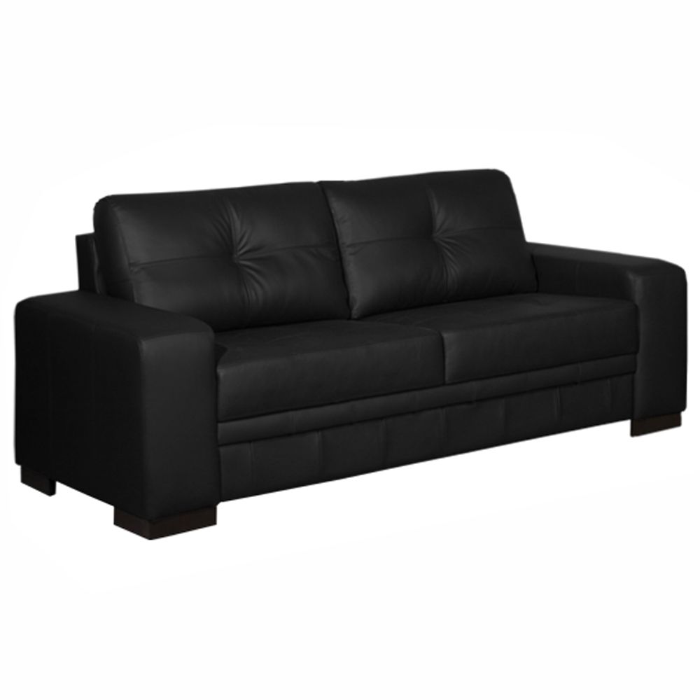 Sofá 3 Lugares 210cm Milano Couro Preto Fosco - Gran Belo