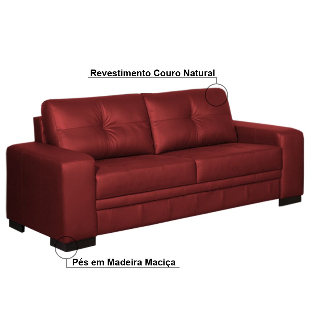 Sofá 3 Lugares 210cm Milano Couro Vermelho - Gran Belo