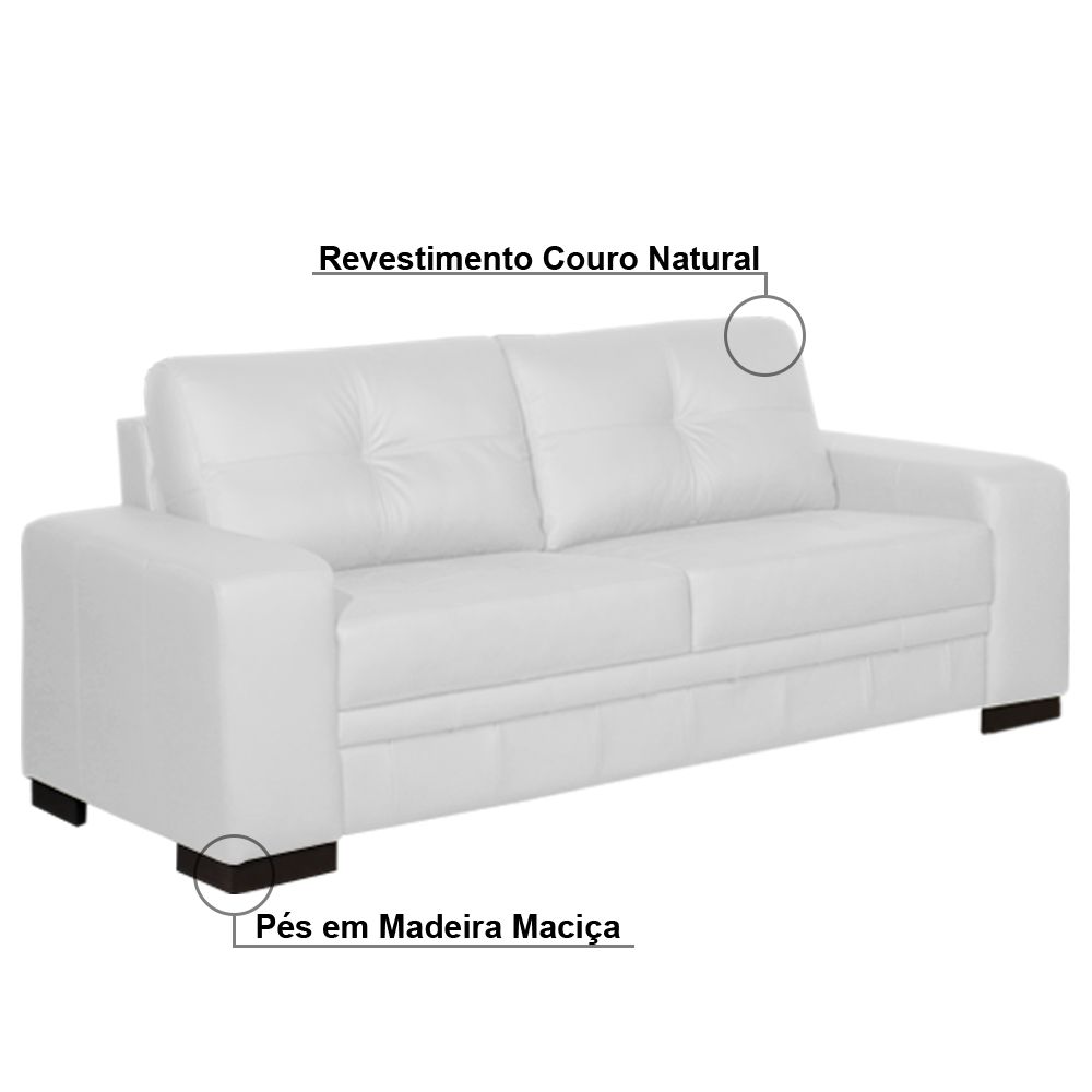 Sofá 3 Lugares 240cm Milano Couro Branco Fosco - Gran Belo
