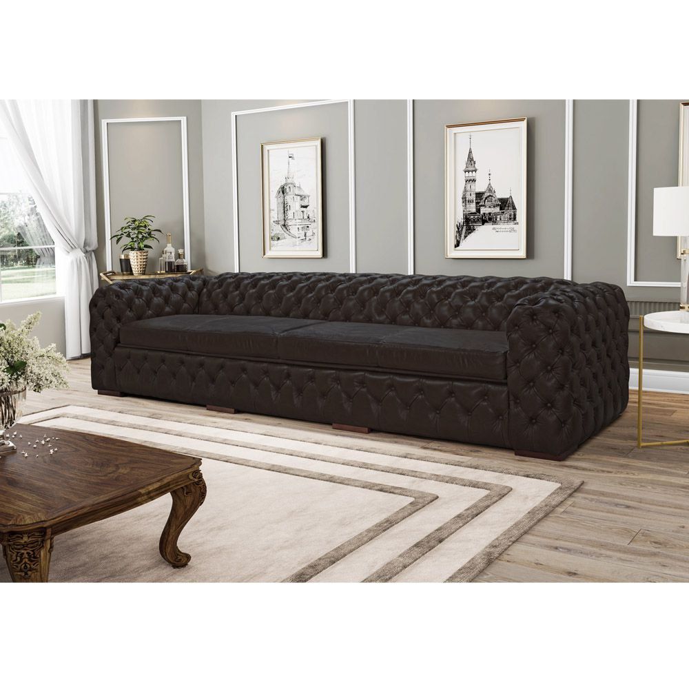 Sofá 3 Lugares Astúria 240cm Couro Marrom Fosco - Gran Belo