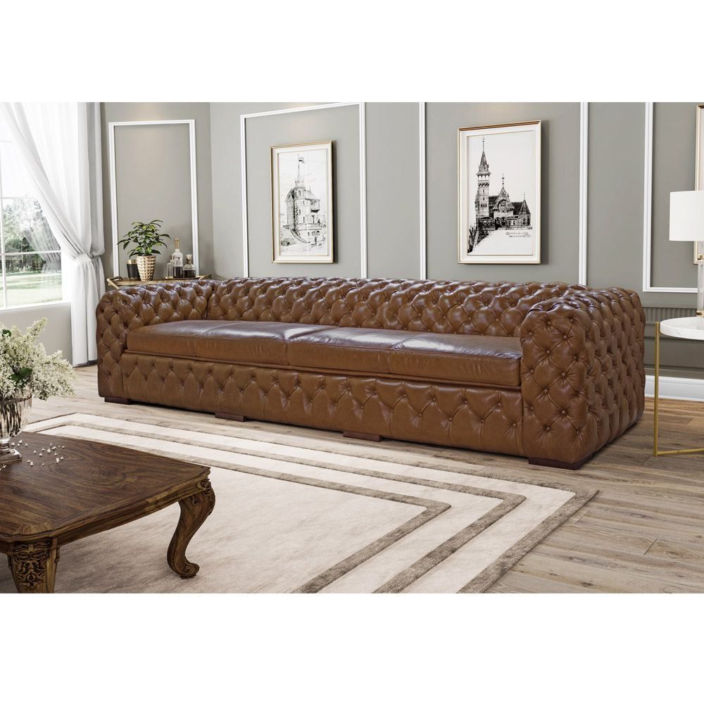 Sofá 3 Lugares Astúria 240cm Couro Mel G58 - Gran Belo