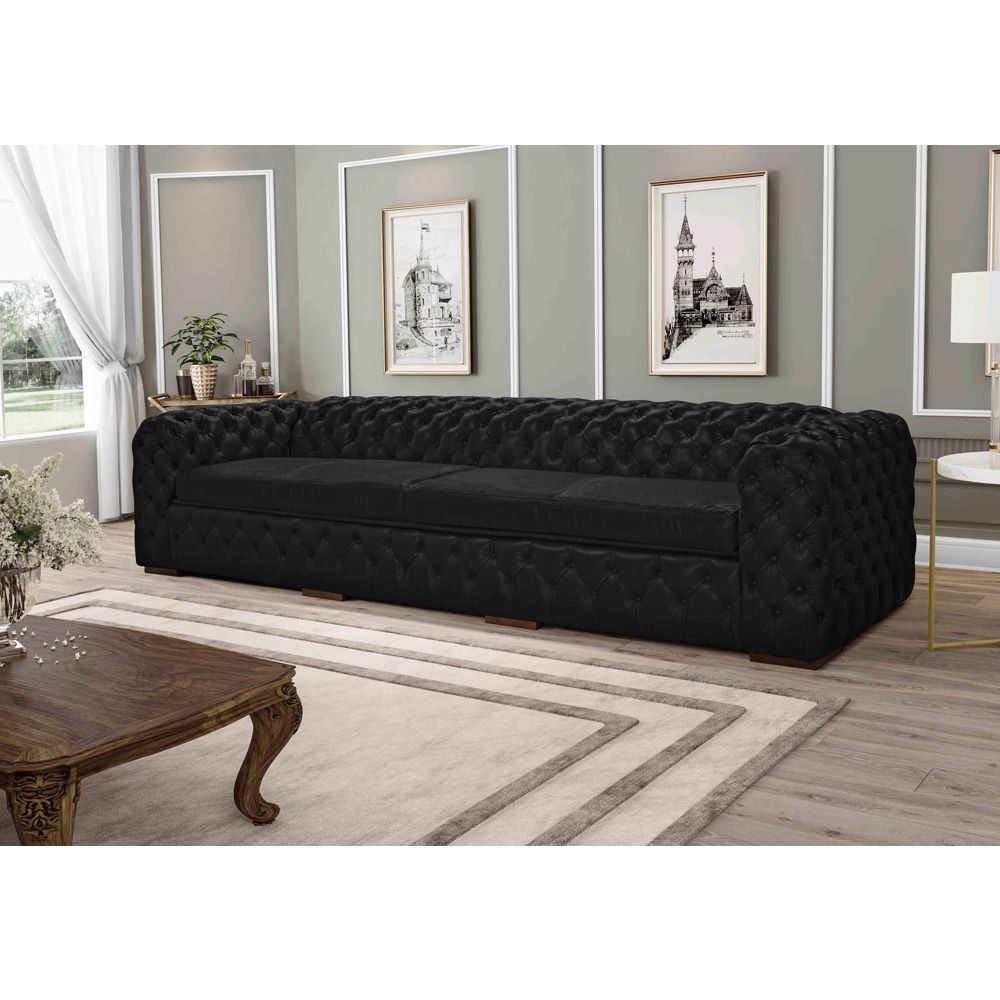 Sofá 3 Lugares Astúria 240cm Couro Preto Fosco - Gran Belo