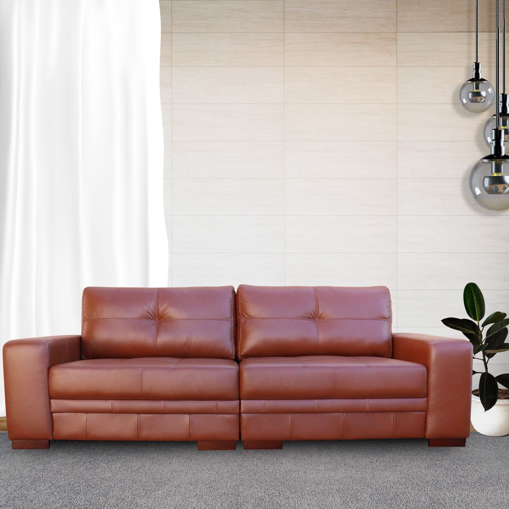 Sofá 3 Lugares Bipartido Sala de Estar 240cm Milano Couro Caramelo G58 - Gran Belo