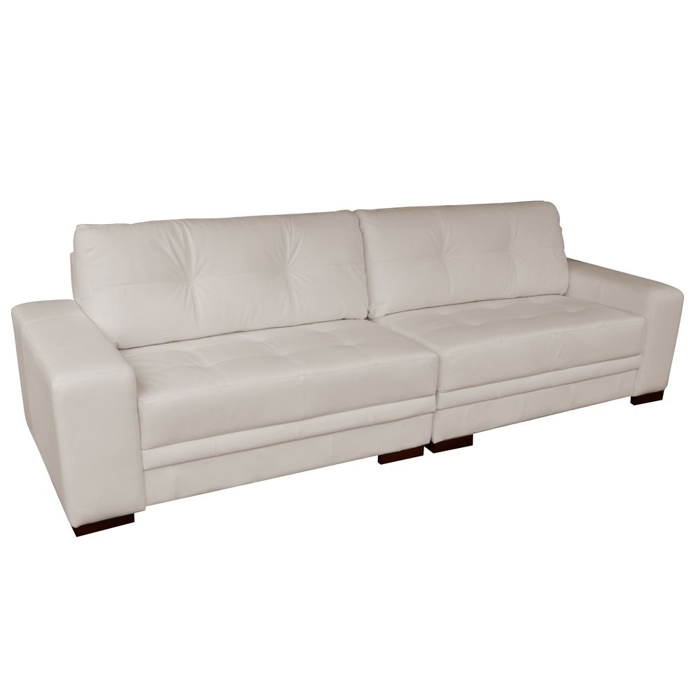 Sofá 3 Lugares Bipartido Sala de Estar Milano 240cm Couro Off White G58 - Gran Belo